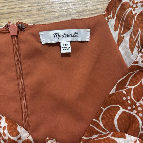 Madewell Dress Sz 14P Orange 100% Silk Floral Mini Tie Button Front Cottage Core - Picture 4 of 8